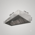 A stainless steel range hood or vent shown at an angle with dimension labels indicating 400 cm length, 110 cm width, 50 cm height, and 25 cm depth on a light gray background.