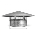 Galvanized steel chimney cap with a conical roof and wire mesh guard, shown with a dimension line indicating a 250 mm diameter.
