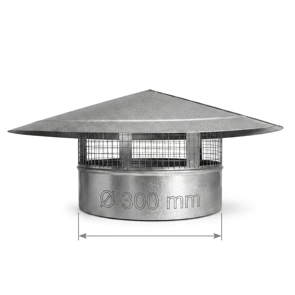 300mm galvanised China hat vent cap with mesh guard - Canopy Man