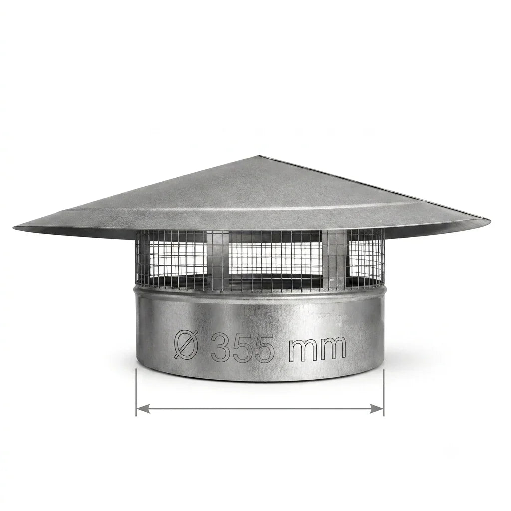 355mm galvanised China hat vent cap with mesh guard - Canopy Man