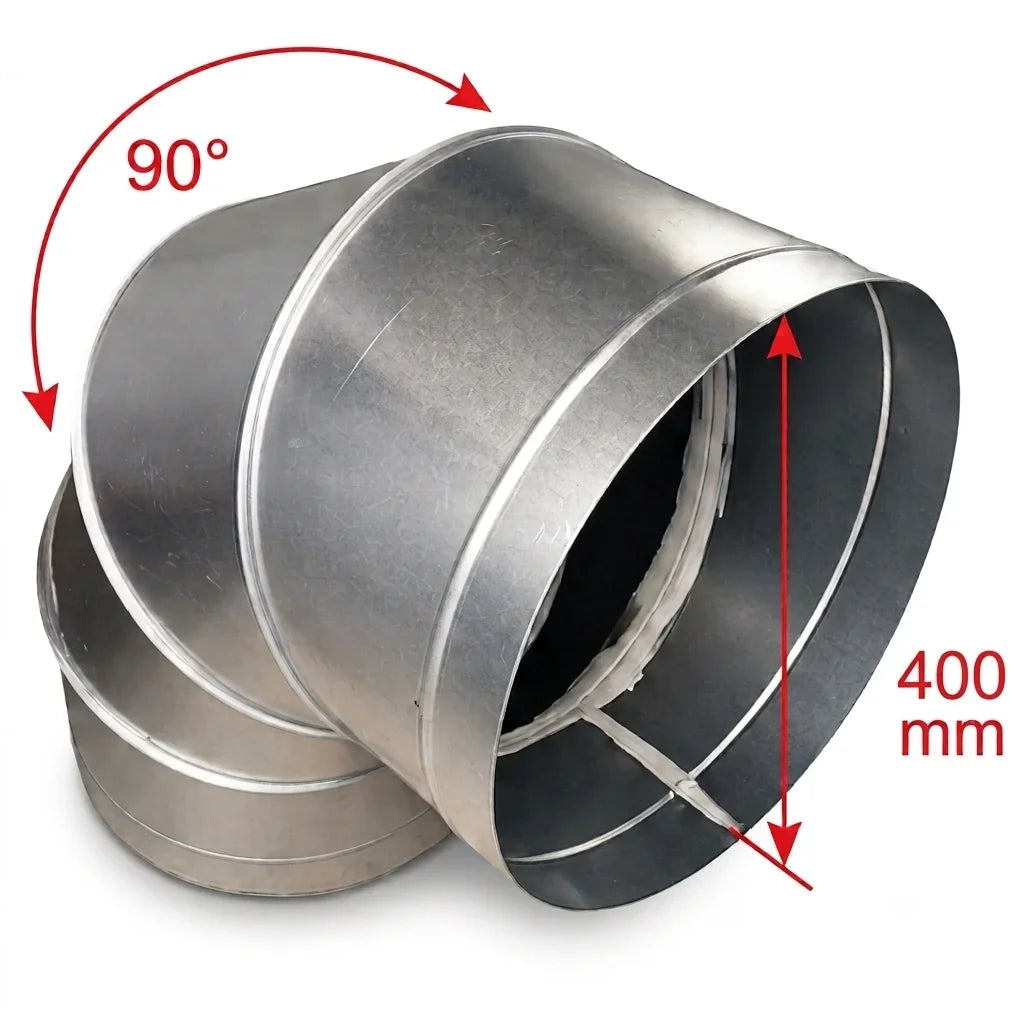 400mm galvanised 90-degree spiral duct elbow - Canopy Man