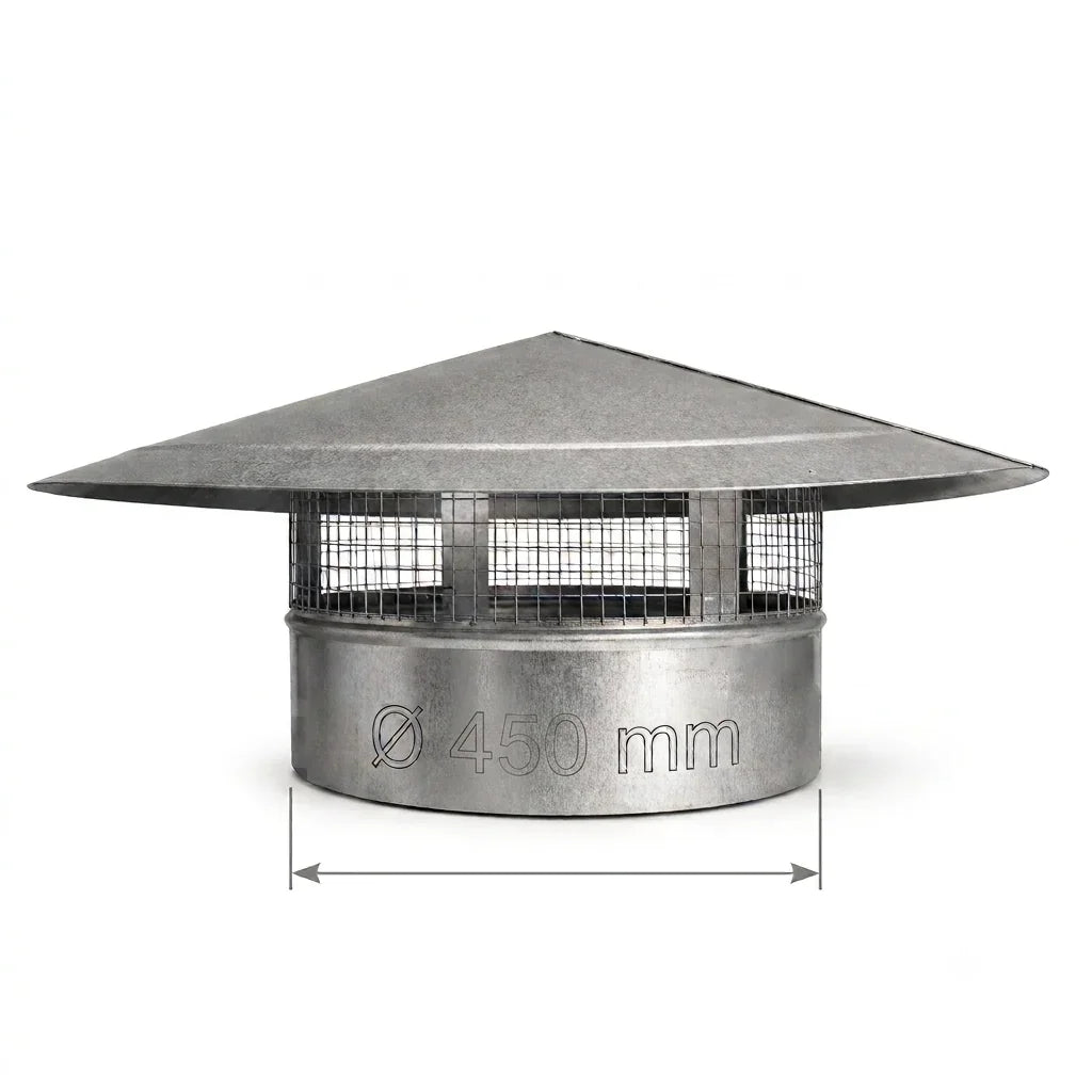 450mm galvanised China hat vent cap with mesh guard - Canopy Man