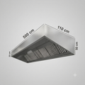 A stainless steel range hood or vent shown at an angle with dimension labels indicating 400 cm length, 110 cm width, 50 cm height, and 25 cm depth on a light gray background.