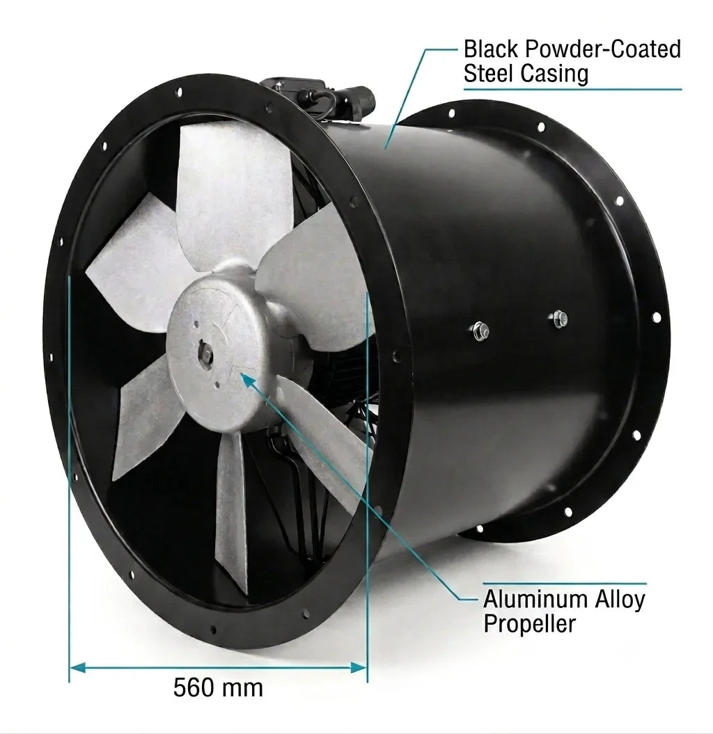560mm S&P TCBBX2 contra-rotating cased axial fan, single phase IP65 - Canopy Man