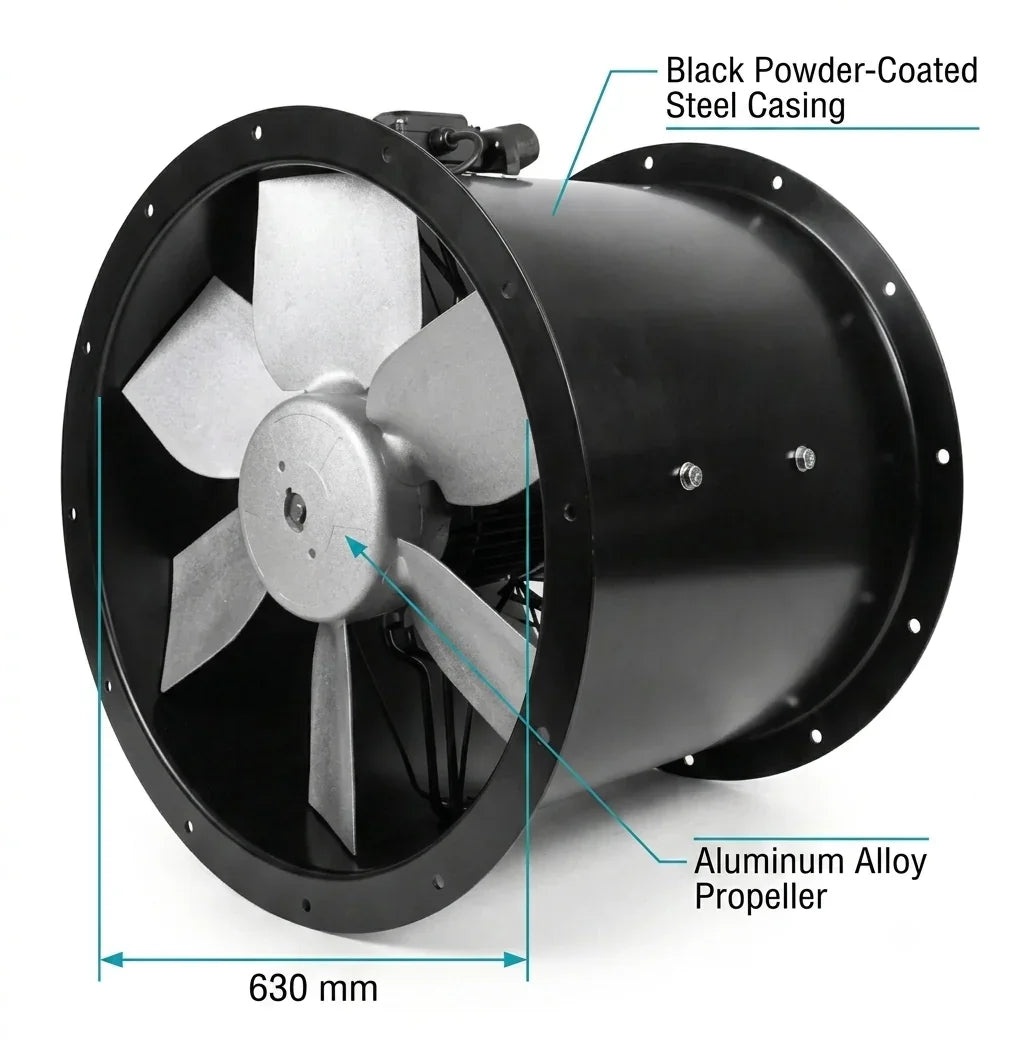 630mm S&P TCBBX2 contra-rotating cased axial fan, single phase IP65 - Canopy Man
