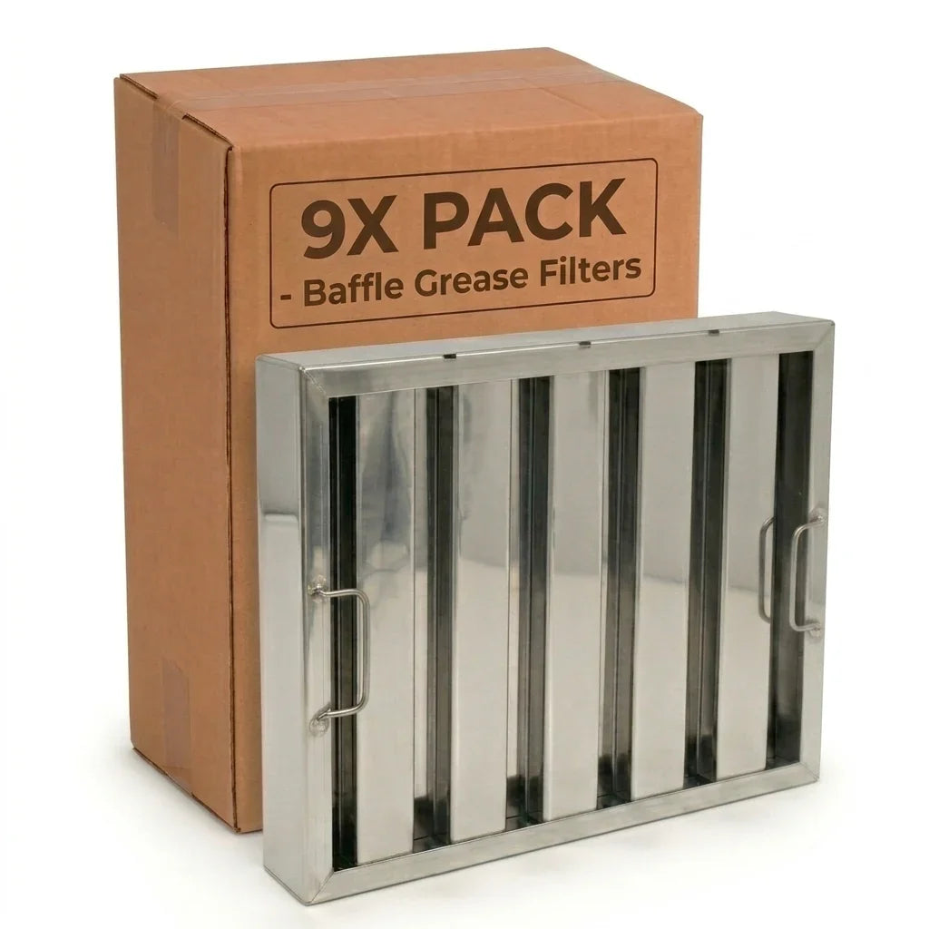 9X Pack Baffle Grease Filters for Range Hoods, Stainless Steel Kitchen Ventilation