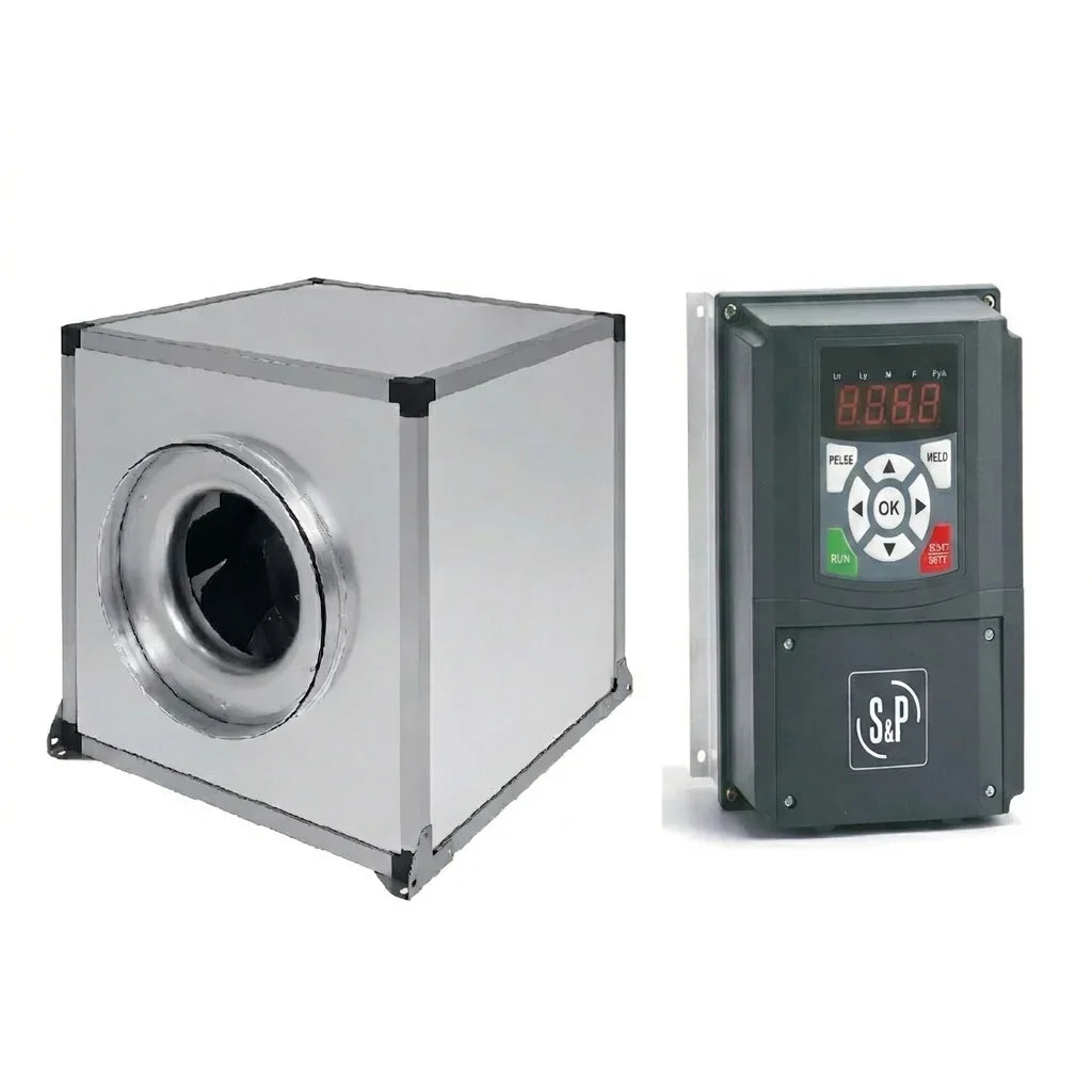 S&P inline duct fan with variable frequency drive controller for HVAC ventilation systems