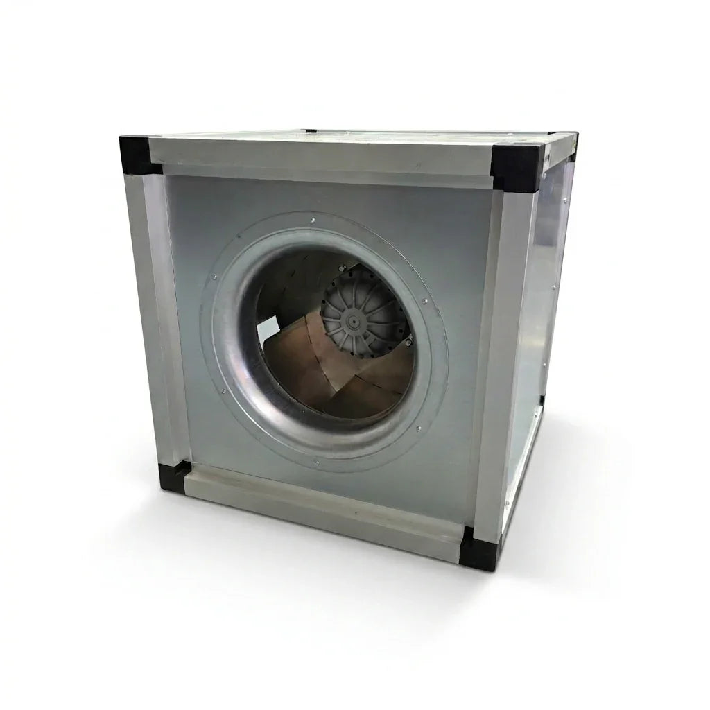Canopy Man inline duct fan with metal housing and visible impeller for ventilation systems
box silent Fan