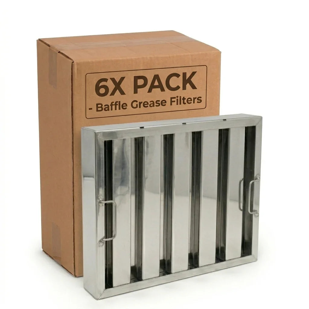 6X Pack Baffle Grease Filters for Canopy Man, stainless steel kitchen hood filters with handles