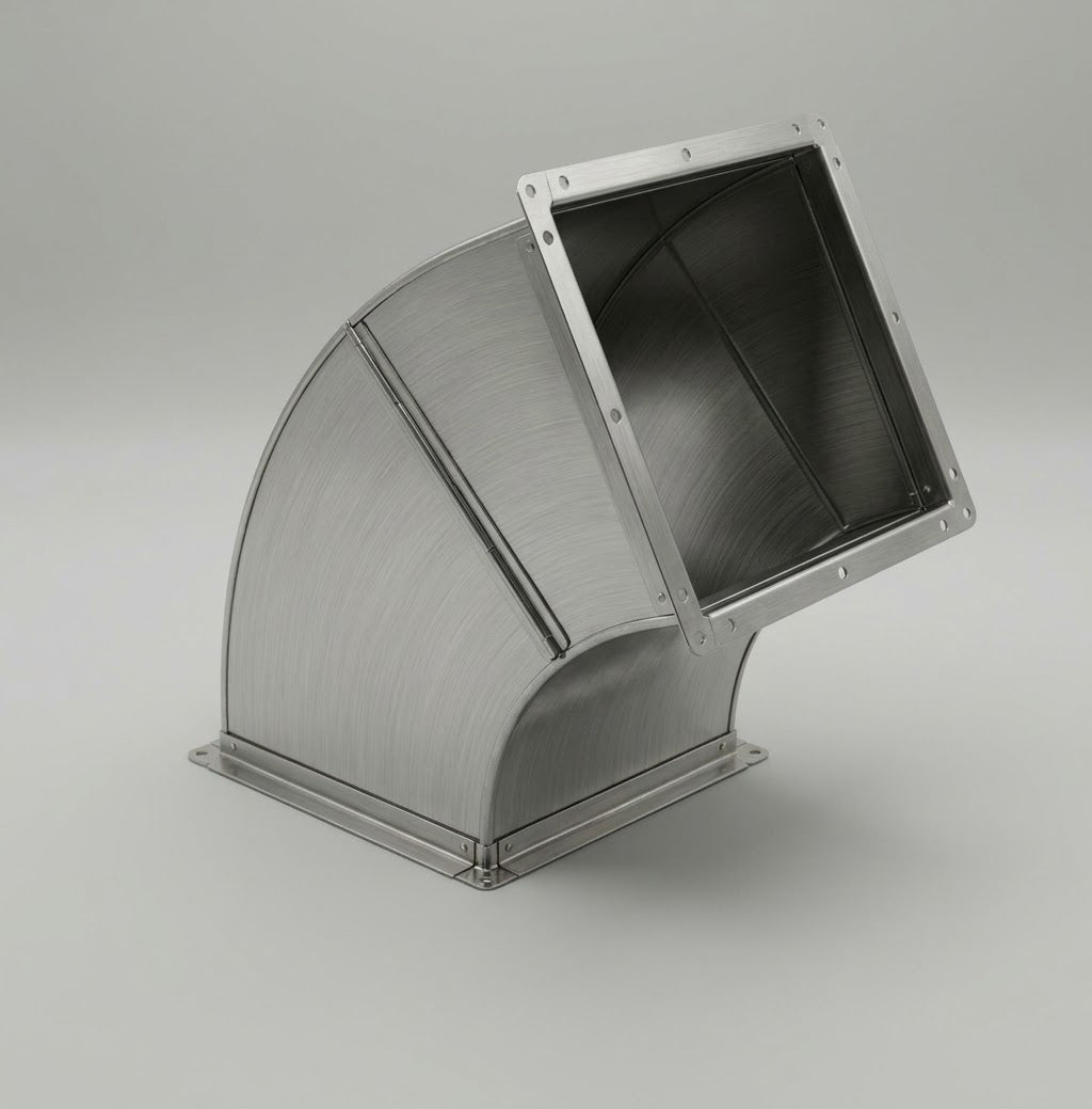 Galvanised steel 45-degree rectangular duct elbow made to DW144 - Canopy Man