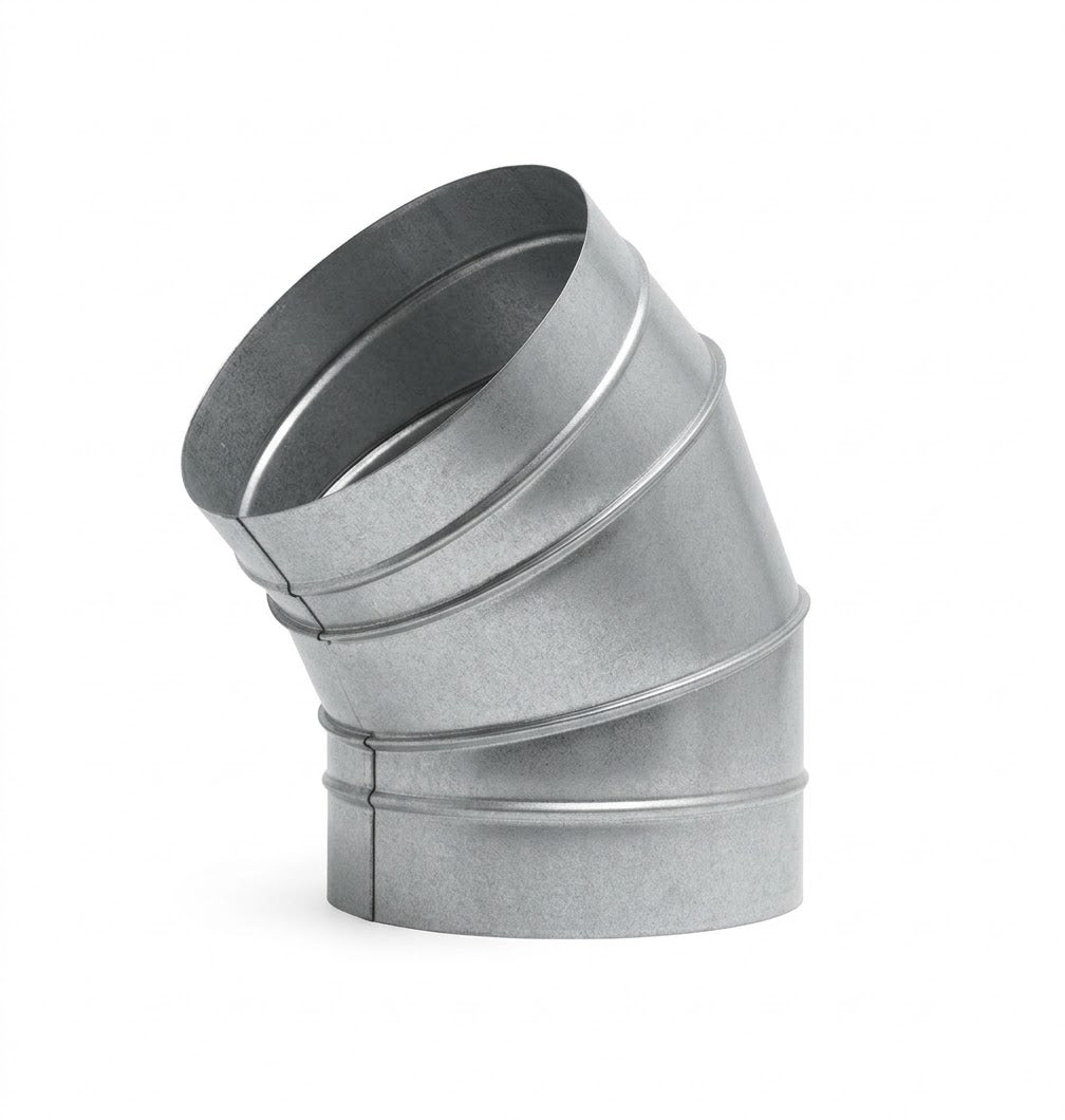 Galvanised 45-degree segmented spiral duct elbow - Canopy Man