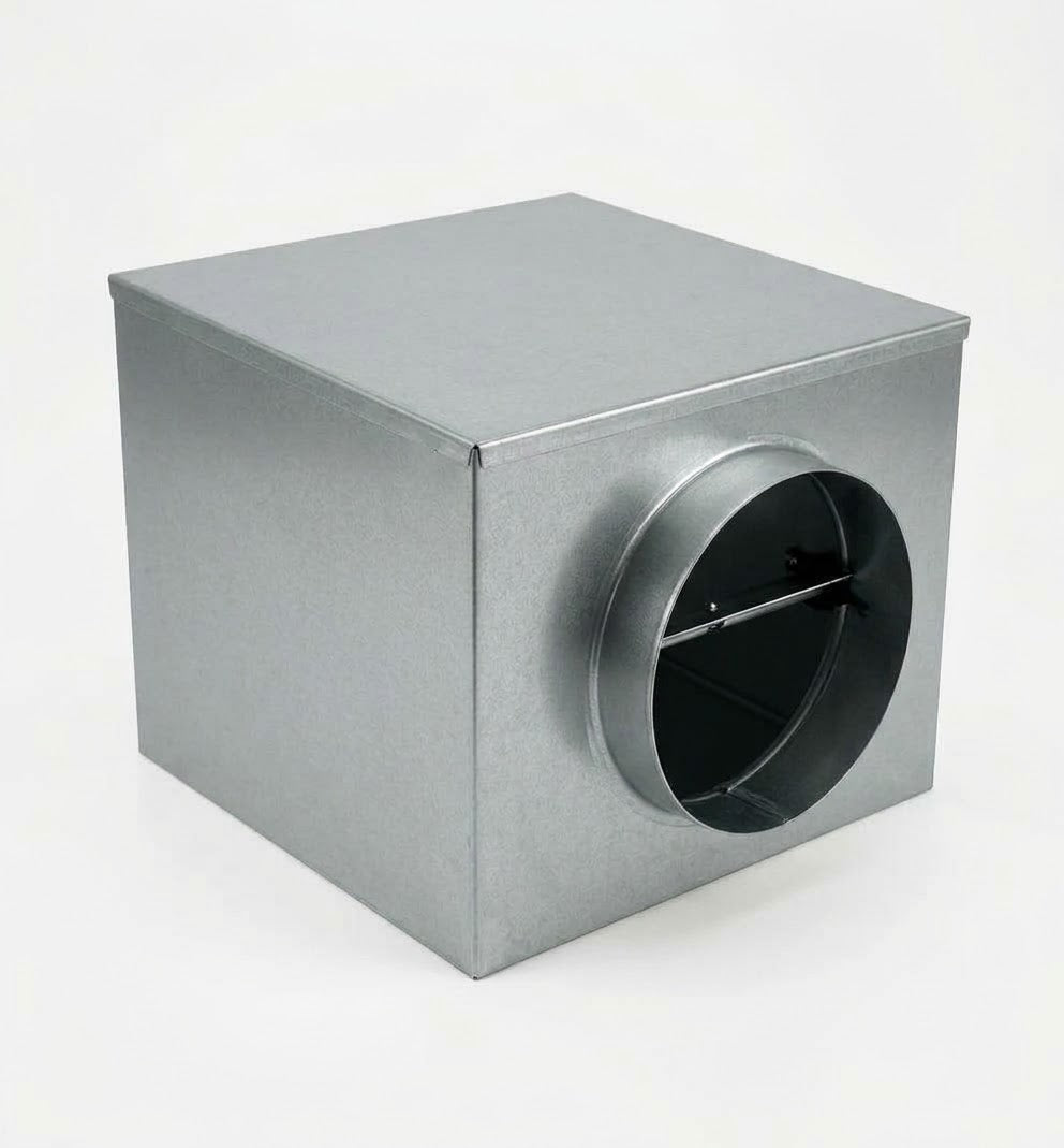 Galvanised steel carbon filter box housing with round spigot for extraction ductwork - Canopy Man