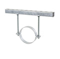 Galvanised split ring duct clamp shown hanging spiral ducting on threaded rod - Canopy Man
