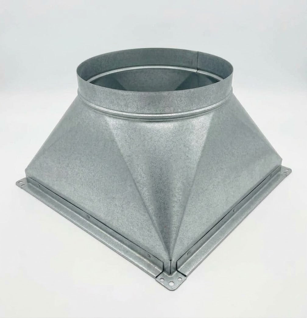 Made to measure galvanised square to round transition duct - Canopy Man