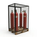 gas cylinders in black wire cage , industrial storage solution