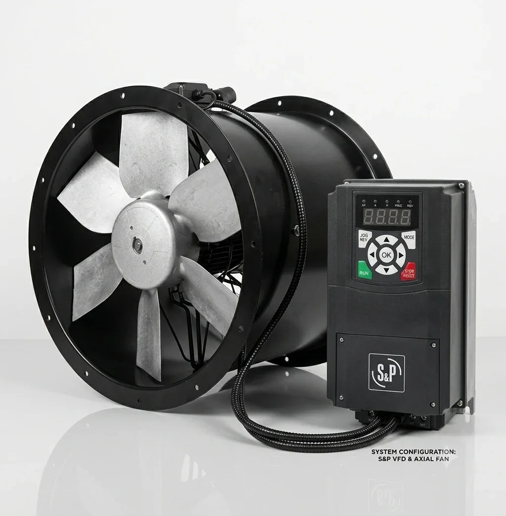 S&P TCBTX2 three-phase cased axial fan with VFD inverter pack - Canopy Man