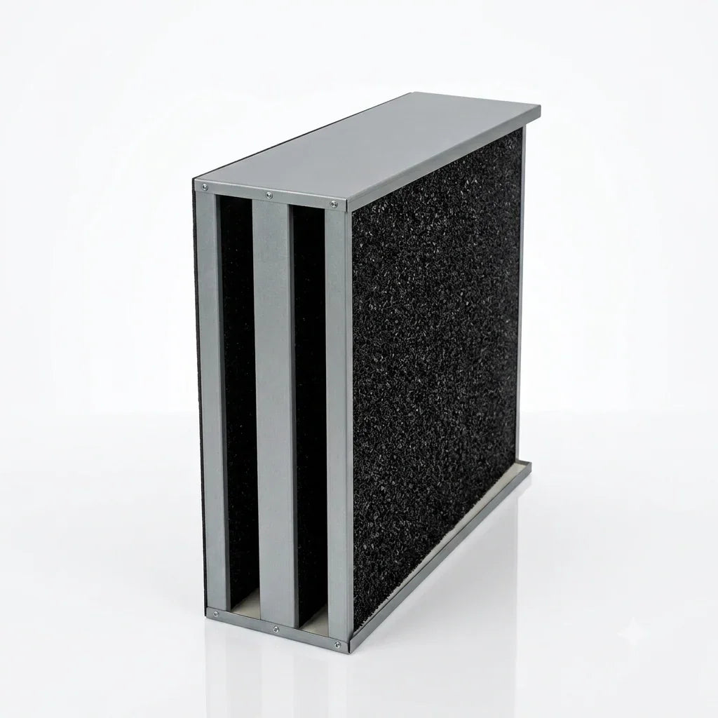 V-bank activated carbon filter for kitchen odour control - Canopy Man